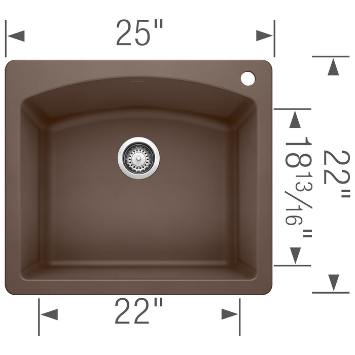 Blanco 440208 Diamond SILGRANIT 25" Single Bowl Dual Mount Kitchen Sink - Cafe