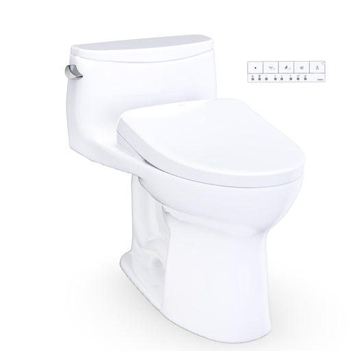 TOTO UltraMax Low Profile WASHLET+ S7A One-Piece Elongated 1.28 GPF Universal Height Toilet with CEFIONTECT, Cotton White - MW6184736CEFG#01