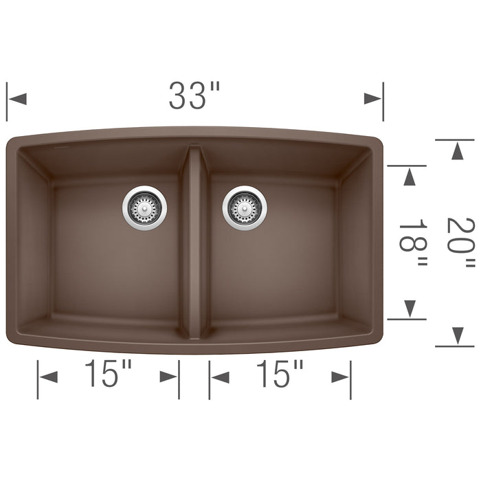 Blanco 440068 Performa SILGRANIT 33" 50/50 Double Bowl Undermount Kitchen Sink - Cafe