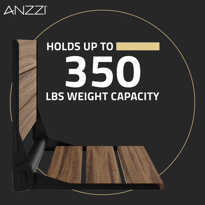 ANZZI AC-AZ203MB Saxon 17" Teak Wall Mounted Folding Shower Seat in Matte Black