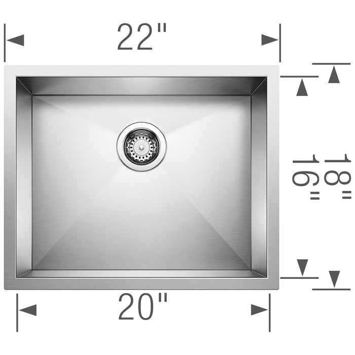 Blanco 516210 Precision R0 22" Single Bowl Undermount Stainless Steel Kitchen Sink