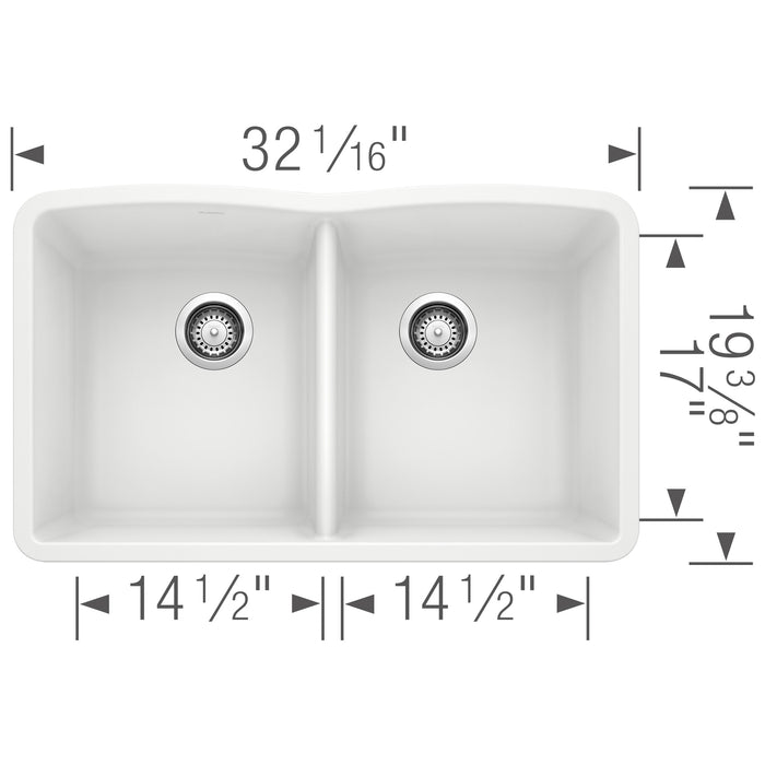 Blanco 440185 Diamond SILGRANIT 32" 50/50 Double Bowl Undermount Kitchen Sink - White