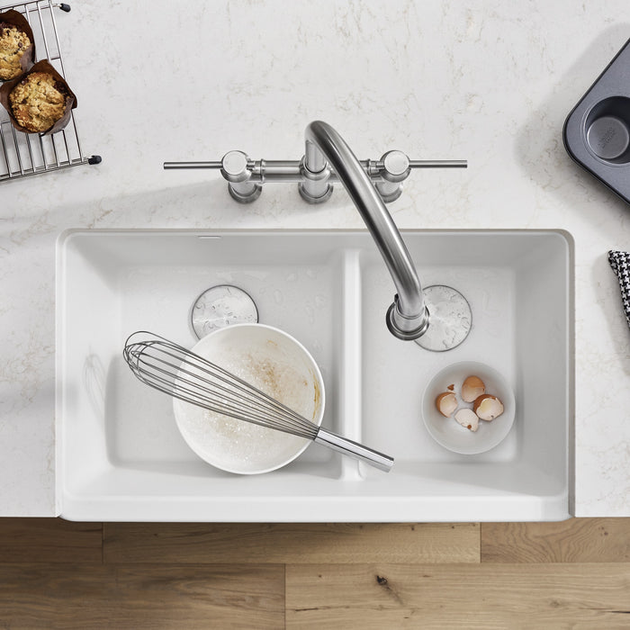 Blanco 402324 Ikon SILGRANIT 33" Double Bowl Apron-Front Farmhouse Sink in White