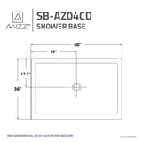 ANZZI SB-AZ04CD Tier 36 x 60" Center Drain Single Threshold Shower Base in White