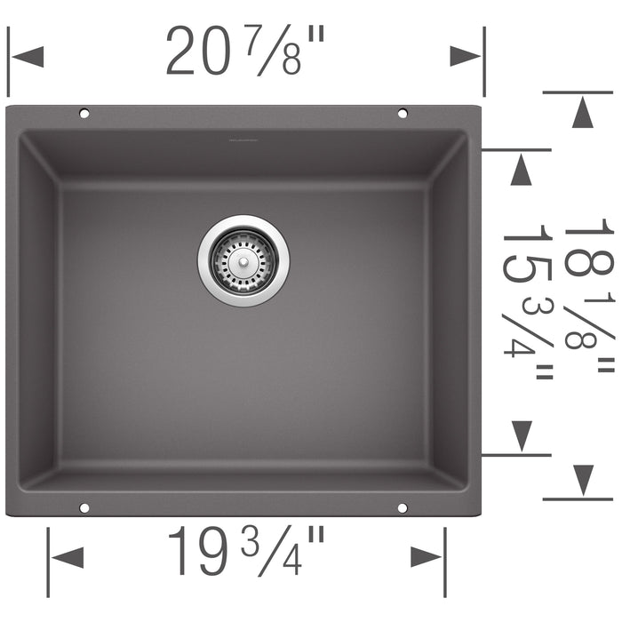 Blanco 519049 Precis SILGRANIT 21" Single Bowl Undermount Kitchen Sink - Cinder