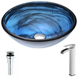 Soave Series Deco-Glass Vessel Sink in Sapphire Wisp with Key Faucet in Brushed Nickel