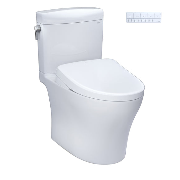 TOTO WASHLET+ Aquia IV Cube Two-Piece Elongated Dual Flush 1.28 and 0.9 GPF Toilet with Auto Flush S7A Contemporary Bidet Seat, Cotton White - MW4364736CEMFGNA#01