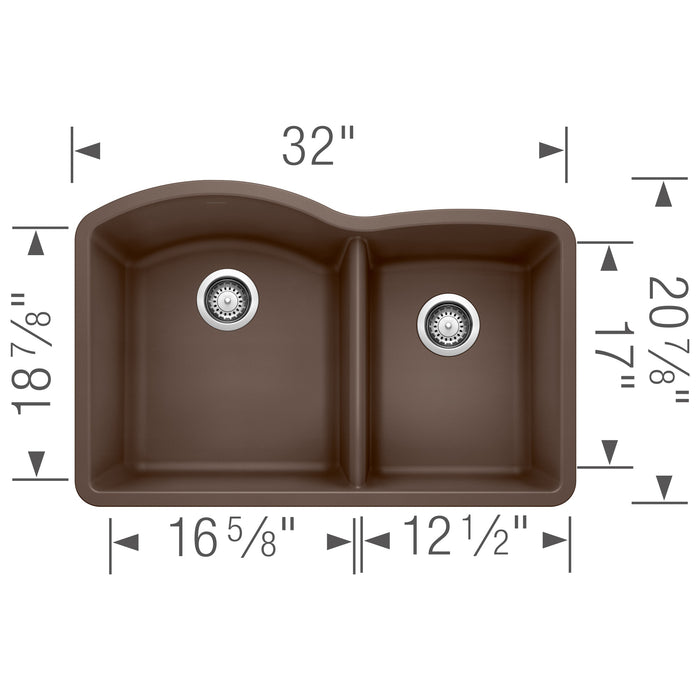 Blanco 440177 Diamond SILGRANIT 32" 60/40 Double Bowl Undermount Kitchen Sink - Cafe