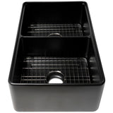 ALFI Brand ABFS3320D-BM Black Matte Workstation 33" x 20" Double Bowl Step Rim Fireclay Farm Sink