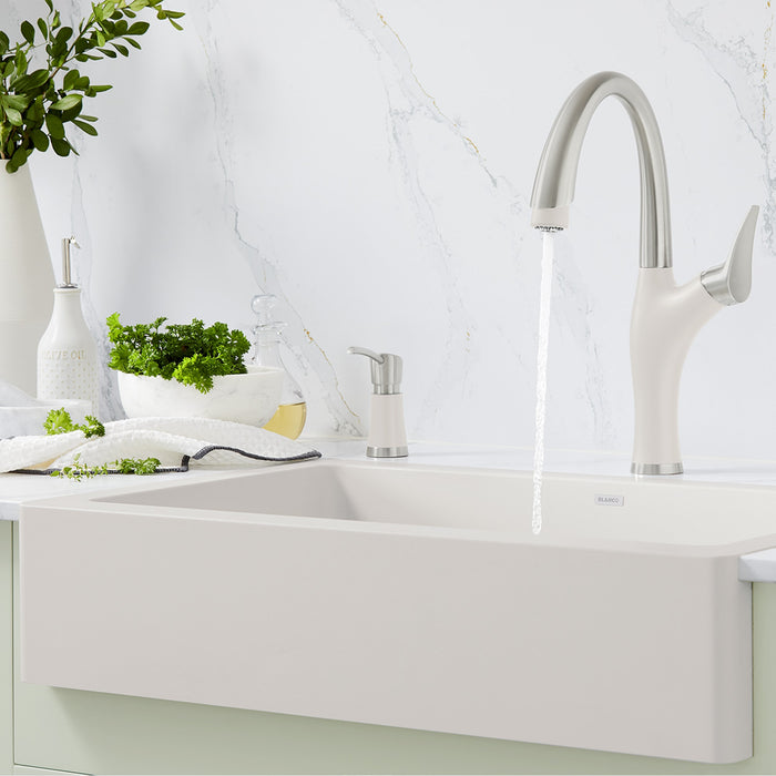 Blanco 443040 Artona Pull-Down Dual-Spray Kitchen Faucet - PVD Steel/Soft White