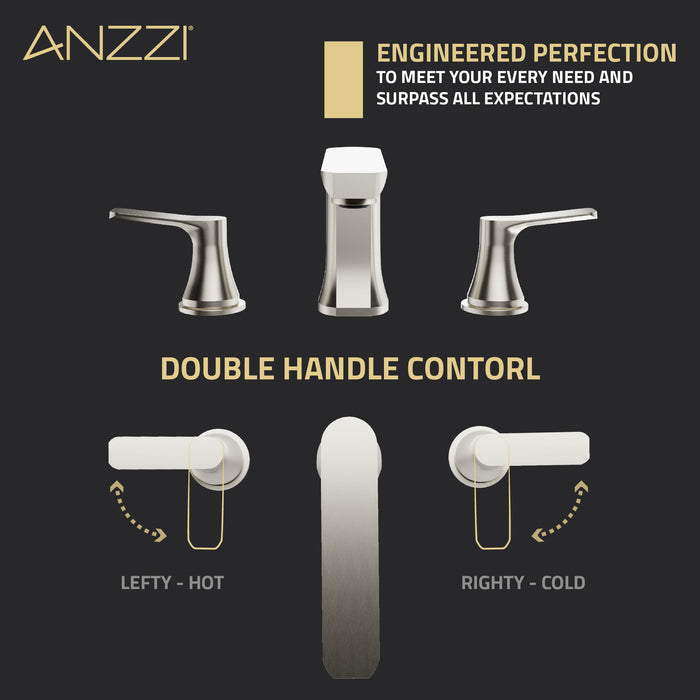 ANZZI L-AZ902BN 2-Handle 3-Hole 8" Widespread Bathroom Faucet With Pop-up Drain in Brushed Nickel