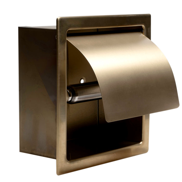 ALFI Brand ABTPP77-BG PVD Brushed Gold Stainless Steel Recessed Toilet Paper Holder with Cover