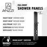 ANZZI SP-AZ018 Melody 59" 6-Jetted Shower Panel with Heavy Rain Shower and Spray Wand in Black Deco-Glass