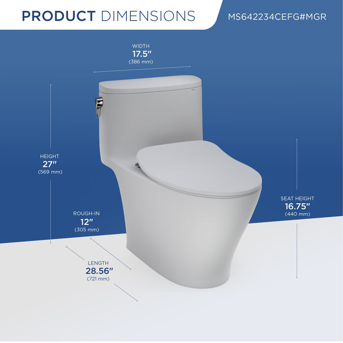 TOTO MS642234CEFG#MGR Nexus One-Piece Elongated Toilet with a Slim SoftClose Seat, Matte Grey