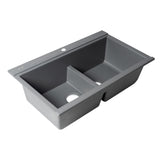 ALFI Brand AB3418DBDI-T Titanium 33" Granite Composite Workstation Double Bowl Drop-in Sink