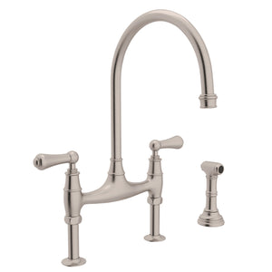 Rohl U.4719L-STN-2 Perrin and Rowe Georgian Era Bridge Kitchen Faucet with Sidespray