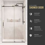 ANZZI SD-AZ13-01MBBG Madam Series 76" x 48" Frameless Sliding Shower Door in Matte Black/Brushed Gold