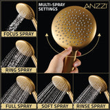 ANZZI SH-AZ101BG Heavy Rainfall Stainless Steel Shower Bar with Hand Sprayer in Brushed Gold