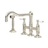 House of Rohl A1458LPWSPN-2 Acqui Deck Mount Column Spout 3 Leg Bridge Kitchen Faucet with Sidespray