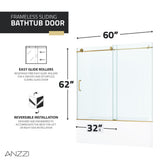 ANZZI SD-AZ17-01BG Don Series 60" x 62" Frameless Sliding Tub Door in Brushed Gold