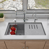 ALFI Brand AB3418DBUM-T Titanium 33" Granite Composite Workstation Double Bowl Undermount Sink