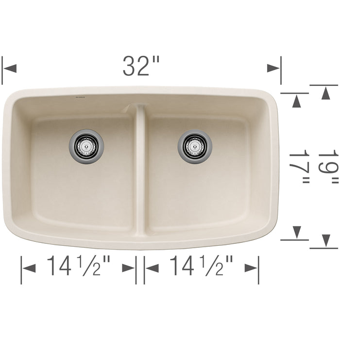 Blanco 443089 Valea SILGRANIT 32" 50/50 Double Bowl Undermount Kitchen Sink in Soft White