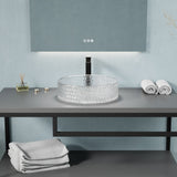 ANZZI LS-AZ908 Celeste Round Clear Glass Vessel Bathroom Sink with Faceted Pattern