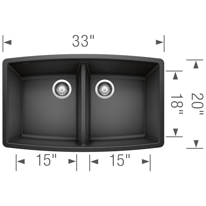 Blanco 440069 Performa SILGRANIT 33" 50/50 Double Bowl Undermount Kitchen Sink - Anthracite
