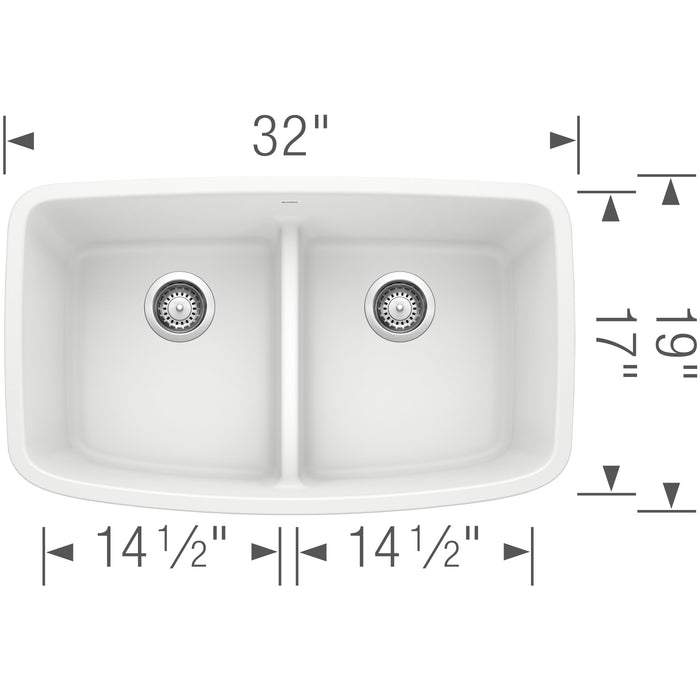 Blanco 442199 Valea SILGRANIT 32" 50/50 Double Bowl Undermount Kitchen Sink in White