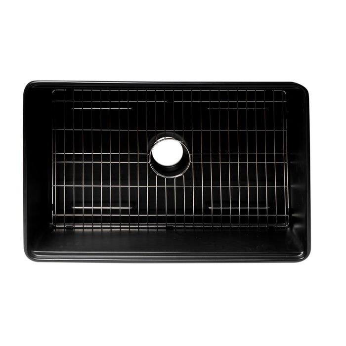 ALFI Brand ABFS3020-BM Black Matte Workstation 30" x 20" Single Bowl Step Rim Fireclay Farm Sink