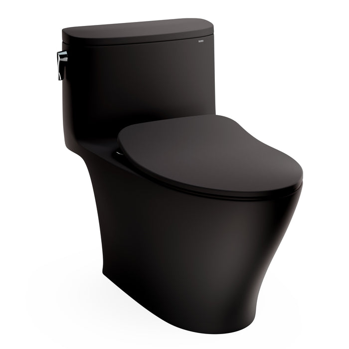 TOTO Nexus one-piece elongated 1.28 GPF universal height toilet with SS234 SoftClose seat in Matte Black features CEFIONTECT glaze.