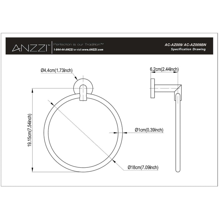 ANZZI AC-AZ009BN Caster 2 Series Towel Ring in Brushed Nickel