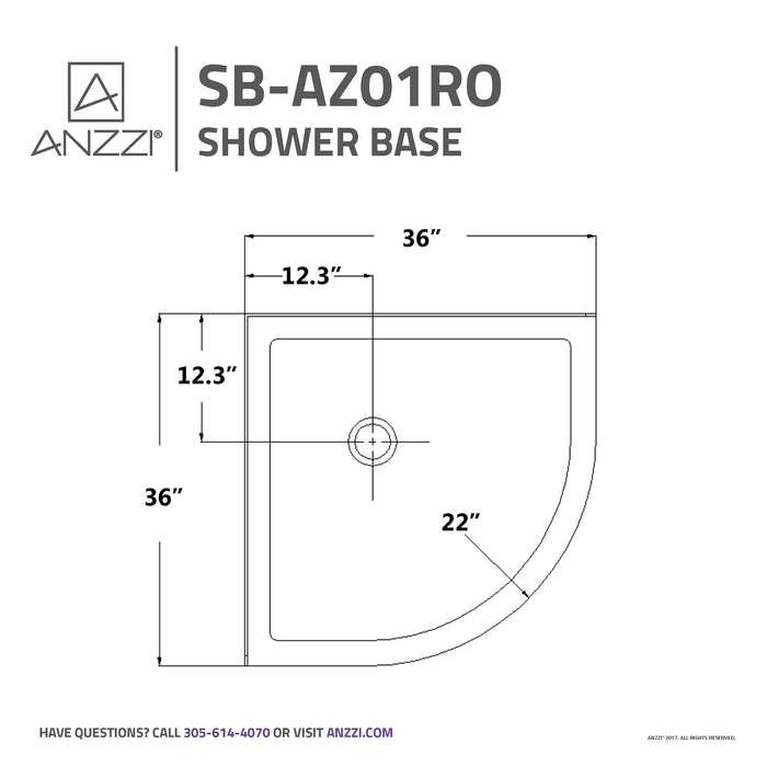 ANZZI SB-AZ01RO Randi 36 x 36" Neo-Round Double Threshold Shower Base in White