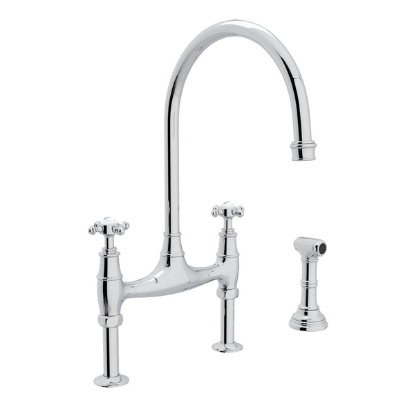 Rohl U.4718X-APC-2 Perrin and Rowe Georgian Era Bridge Kitchen Faucet with Sidespray