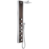 Monsoon 57 in. 4-Jetted Full Body Shower Panel with Heavy Rain Shower and Spray Wand in Mahogany Style Deco-Glass