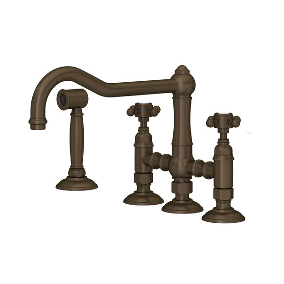 House of Rohl A1458XMWSTCB-2 Acqui Deck Mount Column Spout 3 Leg Bridge Kitchen Faucet with Sidespray