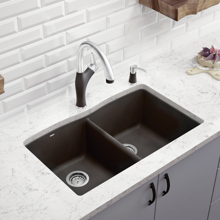 Blanco 441466 Diamond SILGRANIT 33" 50/50 Double Bowl Dual Mount Kitchen Sink - Cinder