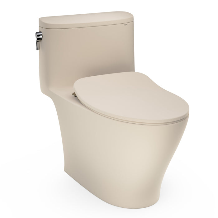 TOTO Nexus one-piece elongated 1.28 GPF universal height toilet with SS234 SoftClose seat in Matte Beige with CEFIONTECT glaze.