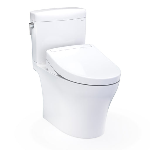 TOTO Washlet+ Aquia IV Cube Two-Piece Elongated Dual Flush 1.28 and 0.9 GPF Toilet with S5 Bidet Seat, Cotton White - MW4363446CEMFGN#01