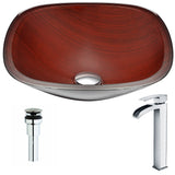 Cansa Series Deco-Glass Vessel Sink in Rich Timber with Key Faucet in Polished Chrome