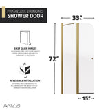 ANZZI SD-AZ14-01BG Romance 72" x 33.5" Frameless Swinging Shower Door in Brushed Gold