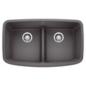 Blanco 442196 Valea SILGRANIT 32" 50/50 Double Bowl Undermount Kitchen Sink with Low Divide - Cinder