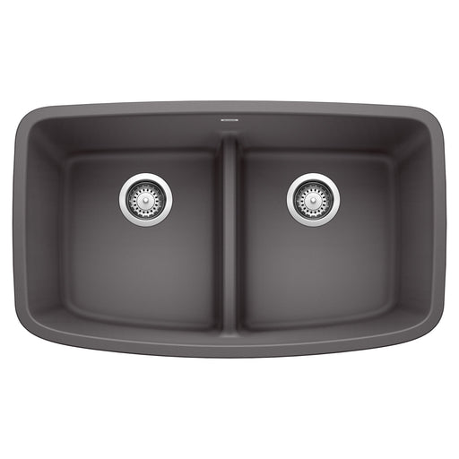 Blanco 442196 Valea SILGRANIT 32" 50/50 Double Bowl Undermount Kitchen Sink with Low Divide - Cinder