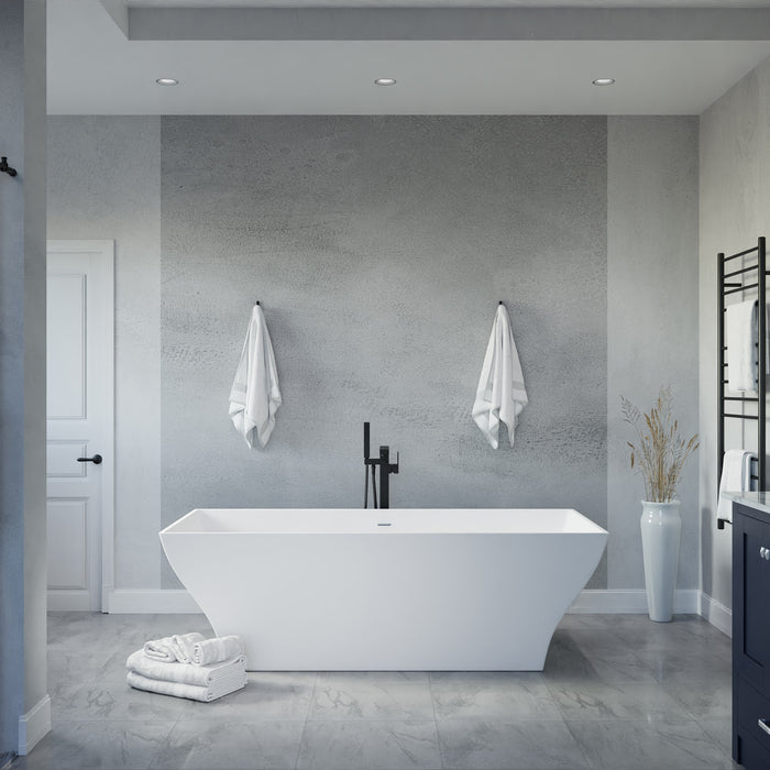 ANZZI FT-AZ8419 Kayenge 5.9 ft. Solid Surface Center Drain Freestanding Bathtub in Matte White