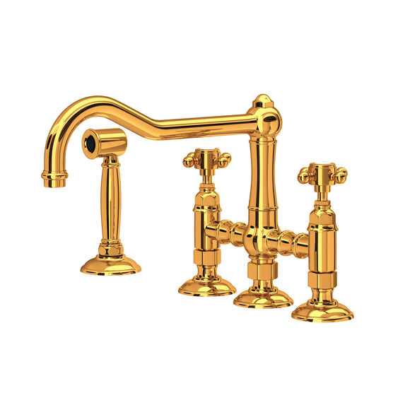 House of Rohl A1458XMWSIB-2 Acqui Deck Mount Column Spout 3 Leg Bridge Kitchen Faucet with Sidespray