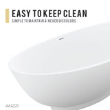 ANZZI FT-AZ8420 Masoko 6.2 ft. Solid Surface Center Drain Freestanding Bathtub in Matte White