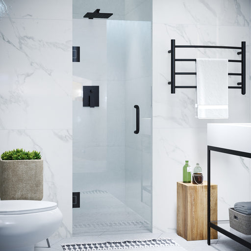 Fellow Series 24 in. by 72 in. Frameless Hinged Shower Door in Matte Black with Handle