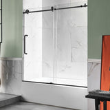 Anzzi 5 ft. Acrylic Left Drain Rectangle Tub in White With 60 in. x 62 in. Frameless Sliding Tub Door in Matte Black