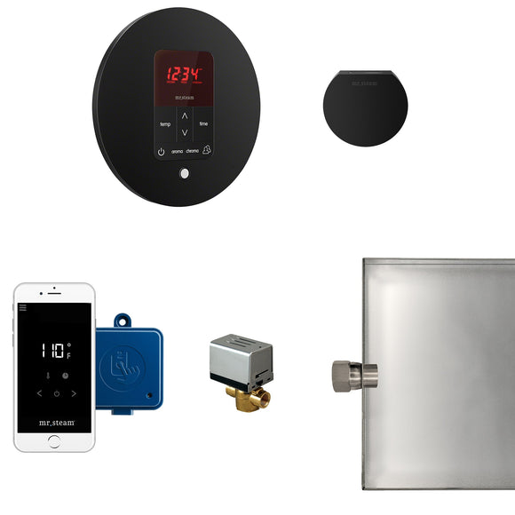 Butler Steam Shower Control Package with iTempoPlus Control and Aroma Designer SteamHead in Round Matte Black