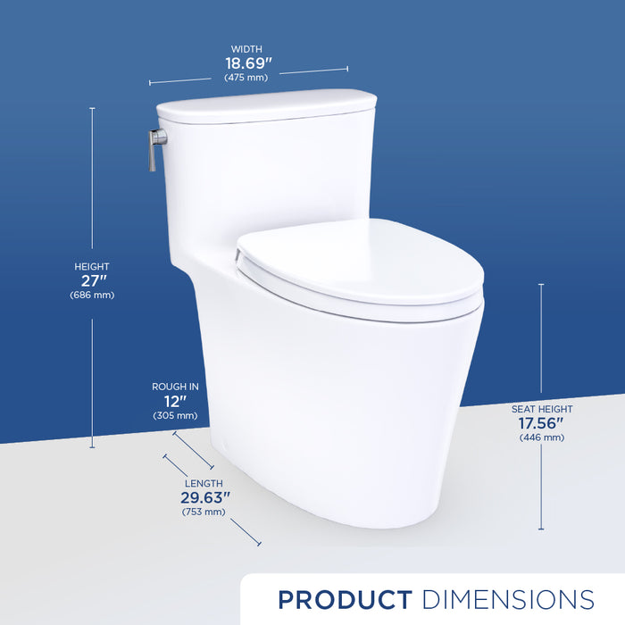 TOTO MS686124CEF#51 Aurora One-Piece Elongated 1.28 GPF Universal Height Toilet with Seat, Ebony (Black)